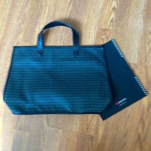 Tote Bag PCV @Properties Black Faux Leather @ Print With Notebook NWOT